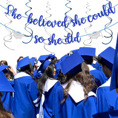 Navy-Blue Silver Party-Decorations Graduation Banner-Streamers – 18Pcs Kits 2026