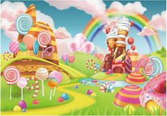 7X5Ft Lollipop Candyland Backdrop Sweet Cartoon Rainbow Party Supplies for Girls