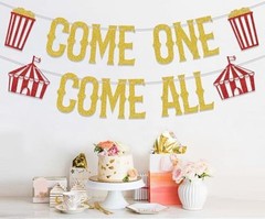 Glitter Come One Come All Banner Circus Themed 1st Birthday Party Decorations