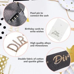30th Birthday Decorations for Her, Dirty Thirty Sash & Headband & Pearl Black