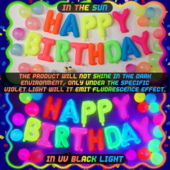43 Pcs Neon Birthday Party Decorations Glow in the Dark Party Supplies Happy Bir