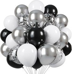Black and Silver Balloons, 60pcs 12 Inches Black White Silver Confetti Balloo…
