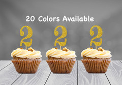 2nd Birthday Decoration Cupcake Toppers (SET of 12) 20 Glitter Colors Available