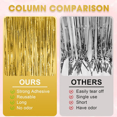 3 Pack 3.3X8.2 Feet Gold Foil Fringe Backdrop Curtains, Tinsel Streamers, Fringe