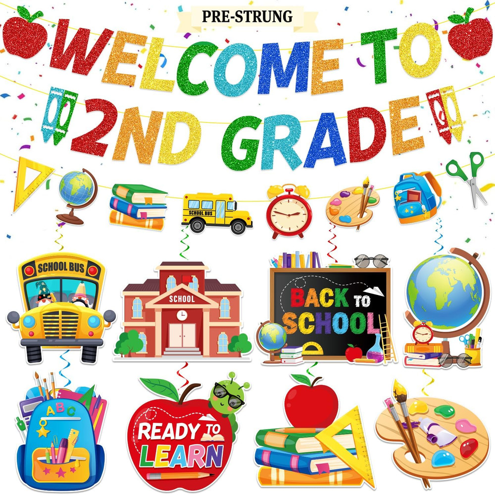 Welcome to 2Nd Grade Decorations, Back to School Banner with Hanging Swirls | NO
