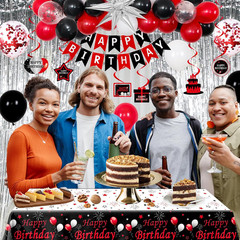Red and Black Birthday Decorations for Men Women Boys Girls, Happy Birthday Deco