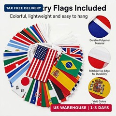 48 Countries String Flag 57FT World Flag Bunting Banner, International Pennant f