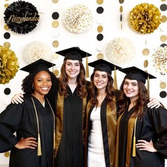 NICROLANDEE Black Gold Party Decorations, 15 PCS Tissue Paper Pom Poms Kit fo…