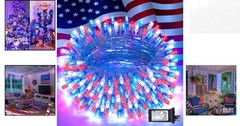 Patriotic 33ft Outdoor String Lights – 100 LED Lights, 8 Modes for Celebrations