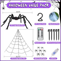 Large 79″ Spider 280 LED String Light Outdoor timer Halloween Party decoration