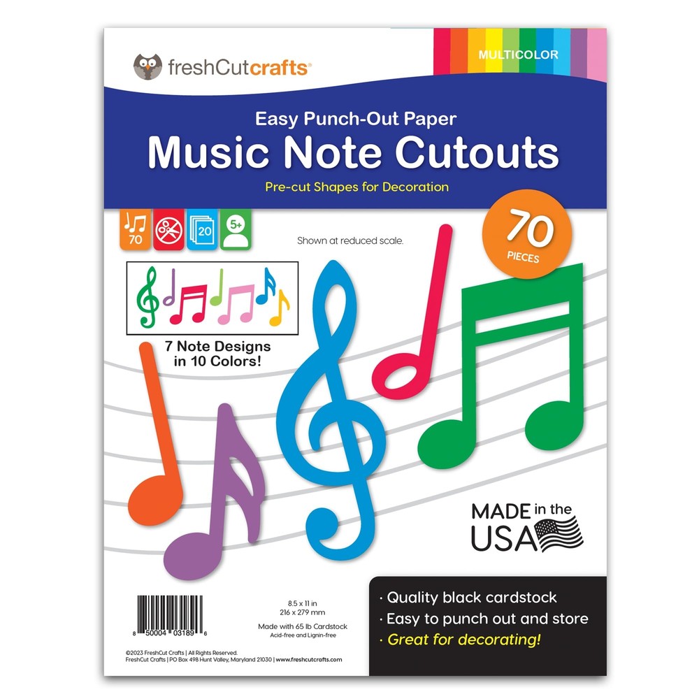 70pcs Colorful Music Notes Cutouts Musical Party Decorations in 7 Designs, US…