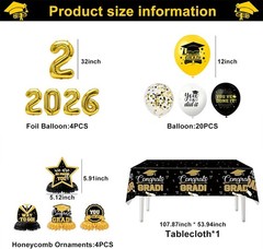 2026 Graduation Decorations Set – Congrats Grad Banner, Backdrop, Tablecloth,…