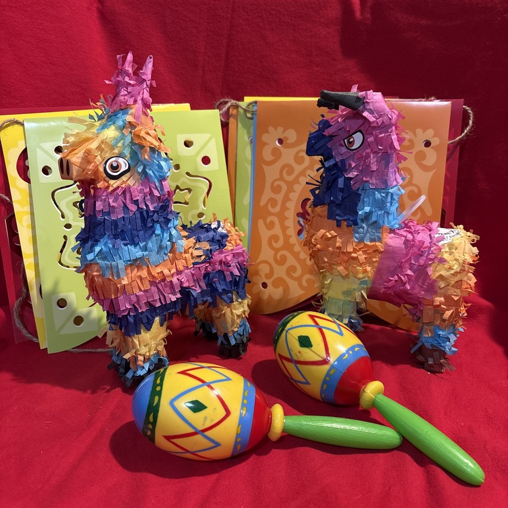Mexican Party Decorations- 2 Mini Piñatas, 2 Maracas And 1 Banner