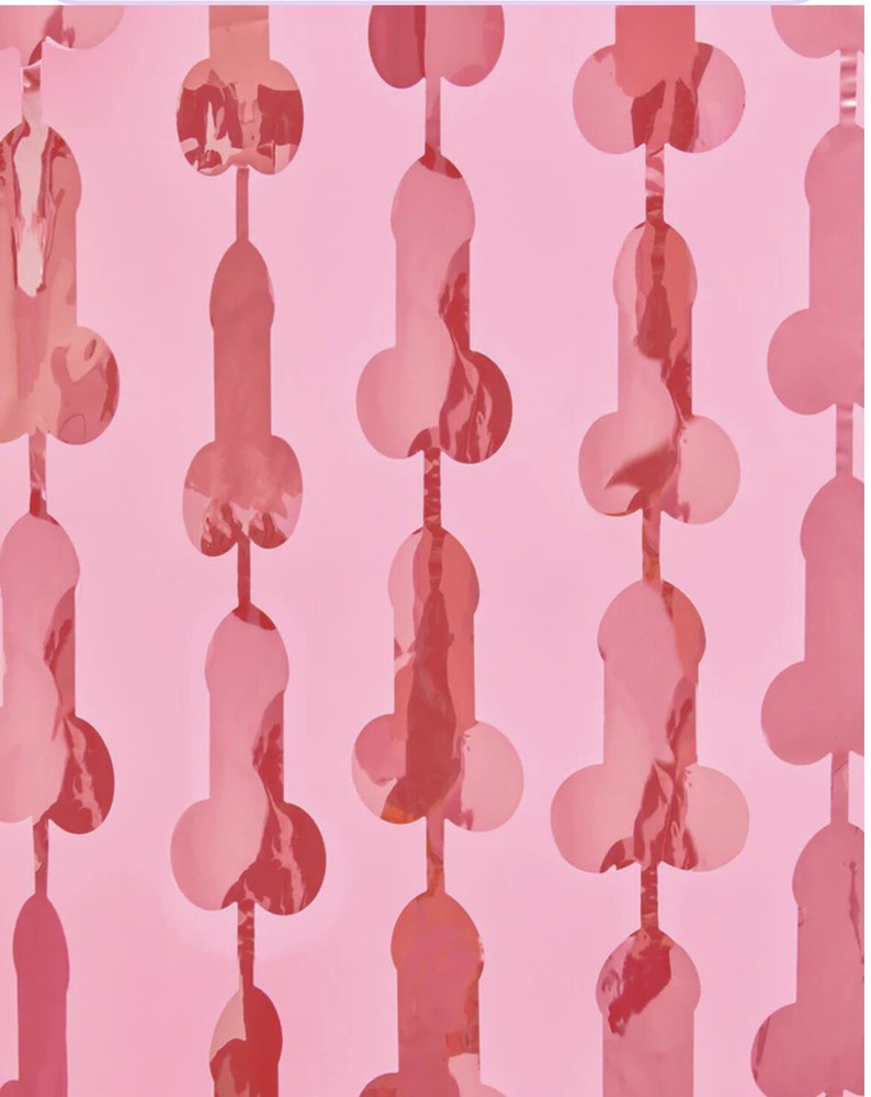 Rose Gold Bachelorette Party Penis Foil Curtain 2 Pcs 3×7 ft Metallic Fringe