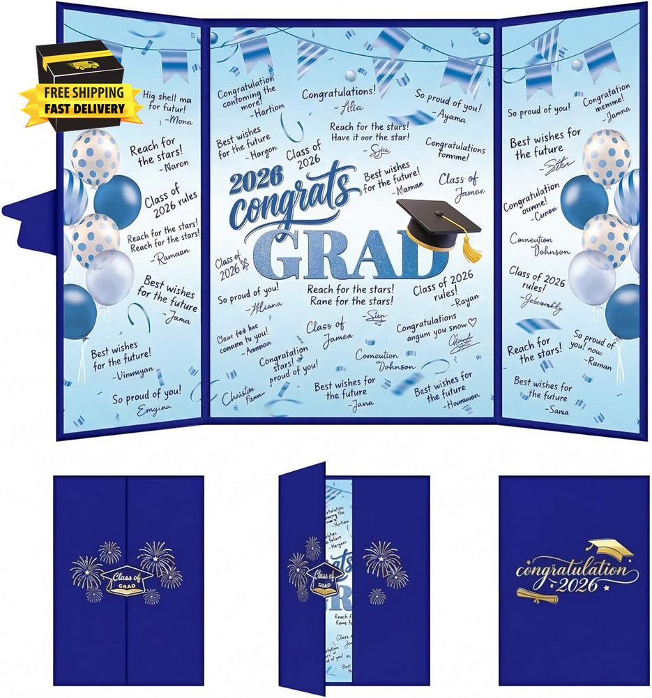 2026 Graduation Decorations Class of 2026 – Blue Graduation Guest Book Sign in B