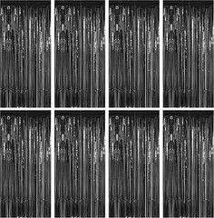 2 Pack Tinsel Backdrop, Birthday Silver Party Streamer Fringe Curtains Foil
