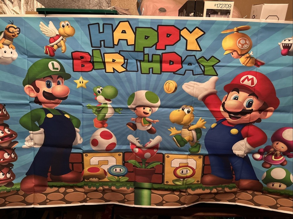 Super Mario Video Game Theme Party Decoration, 5×3 feet Happy Birthday Backdrop