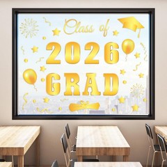 6 Sheet Class of 2026 Graduation Window Clings Gold Foil Congrats Grad Reusable