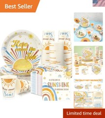 Sunny Vintage Baby Shower Plates, Cups & Napkins Set – 200 Count For 50 Guests