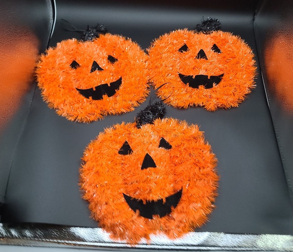 3 Shimmer Tinsel Pumpkin Halloween Home Decor Front Door