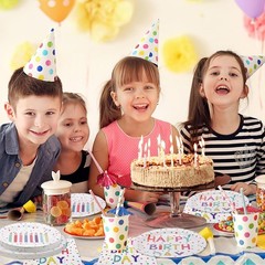 Happy Birthday Decorations,60PCS Rainbow Dot Party Supplies Set Serve 20, for