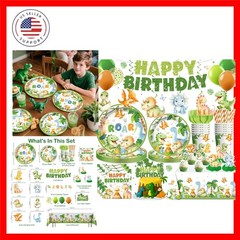 201Pcs Dinosaur Birthday Decorations Tableware Set Serve 25, Dinosaur Decorat…