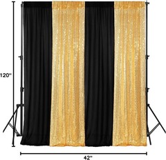 4-Panels Backdrop Curtains Set – Black Gold Sequin Chiffon
