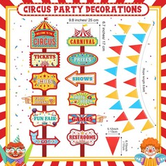 15 Pcs Circus Decorations Carnival Striped Awning Porch Banner Carnival Theme Di