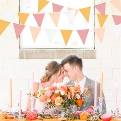 32Ft Groovy Party Decorations Yellow Pink White Pennant Orange Beige