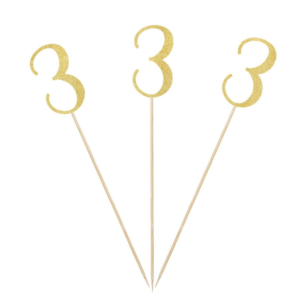 3rd Birthday Centerpiece Sticks Number 3 Table Topper Gold Glitter 12 PCS Set
