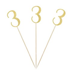 3rd Birthday Centerpiece Sticks Number 3 Table Topper Gold Glitter 12 PCS Set