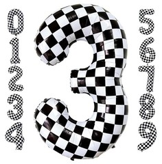 Checkered Number 3 Balloons 40 Inch Giant Race Car Checkered 3 Balloons for R…