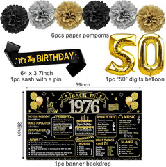 50Th Birthday Decorations for Men Women, 21Pcs the Year 1976 Banner Balloon Part