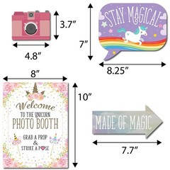 Unicorn Photo Booth Props – 41-pc Photobooth Kit with 8 x 10-Inch Sign, 60 Ad…
