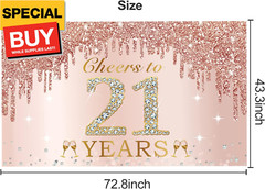 Large Cheers to 21 Years Birthday Decorations for Women, Pink Rose Gold Happy 21