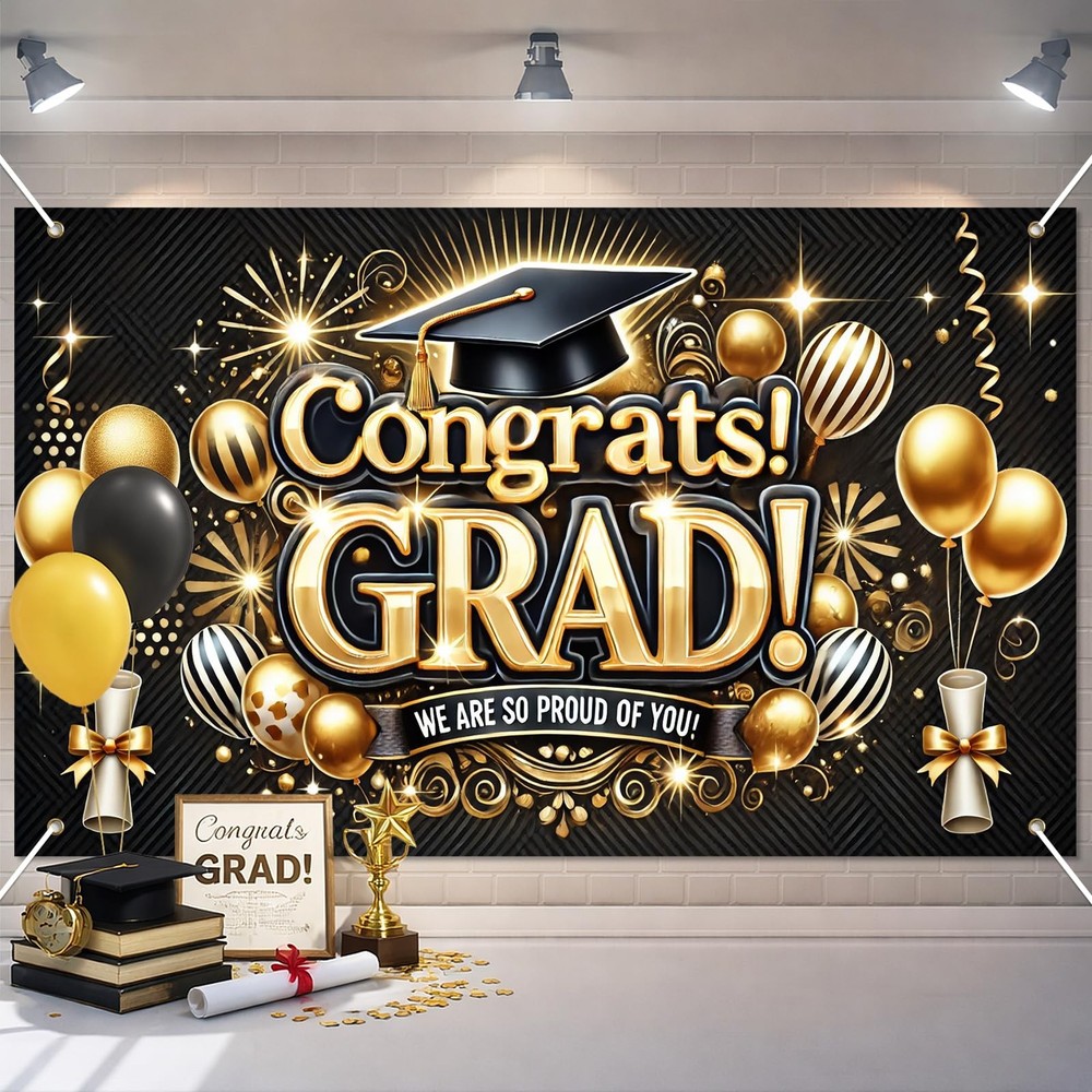 Graduation Banner71x43 Inch 2026 We Are So Proud of You Black Gold Graduation…