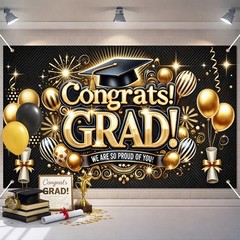 Graduation Banner71x43 Inch 2026 We Are So Proud of You Black Gold Graduation…