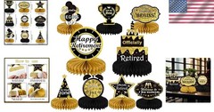 Retirement Party Decorations Centerpieces Black Gold 9pcs for Table Festive E…