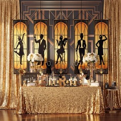 5 Pcs Roaring 20s Party Decorations Black Gold 1920s Hanging Banner for 20s J…
