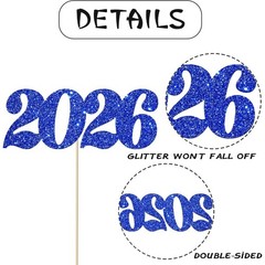 2026 Centerpiece Sticks 12pcs Blue Glitter Number 2026 Centerpieces for Table
