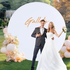 Gallety 7.2FT White Round Backdrop Cover with Size Adjuster & 4 Metal Clips,