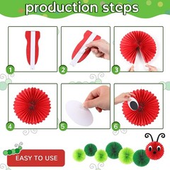 10-Piece Caterpillar Paper Fan Set (Includes 12-inch and 8-inch Sizes)