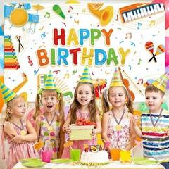 Music Note Banner Decorations for Kids – Happy Birthday Musical Instrument Th…