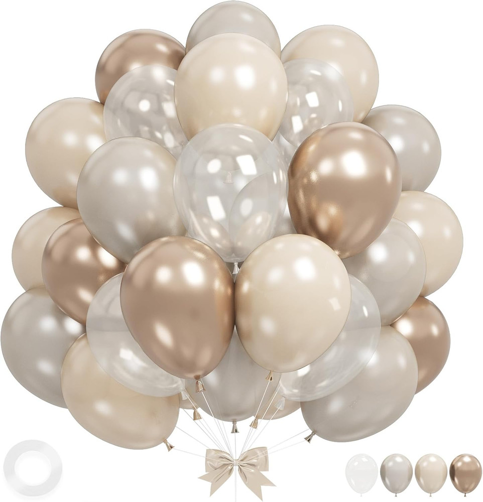 Beige White Gold Balloons,12 Inchs Sand White Metallic Champagne Clear Bride Bal