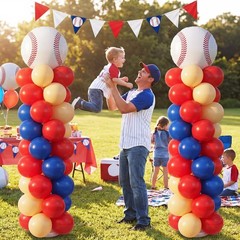 2 Sets Baseball Party Balloon Column Stand Kit with 2 Nude Foil Balloons 90 L…