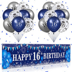 16th Birthday Decorations for Boys Girls Blue Silver 16th Birthday Yard Banne…