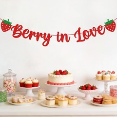 Berry In Love Bridal Shower Banner, Red Glitter