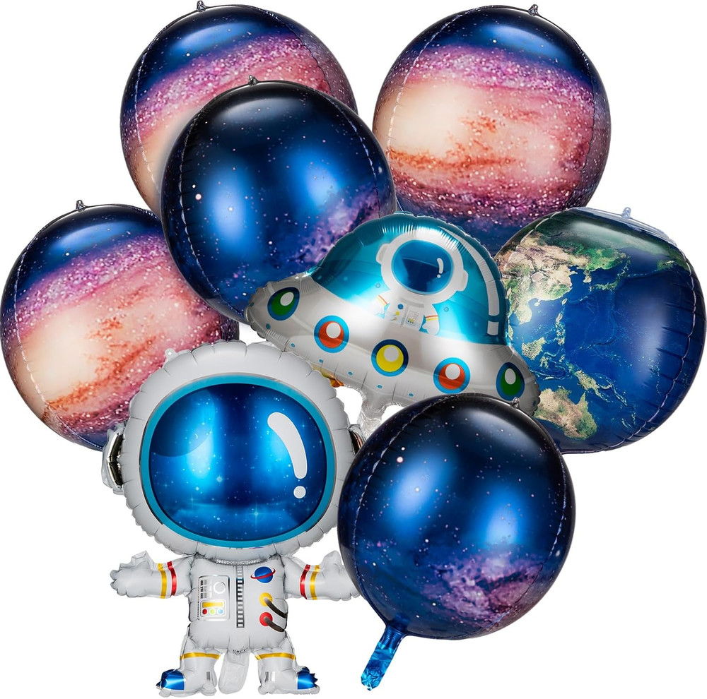 8 Pieces Outer Galaxy Space Balloons Large Inflatable Rocket Astronaut Earth Spa