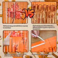 2 Pack Orange Maple Leaf Foil Fringe Curtains, 3.3×6.6 ft Fall Photo Backdrop