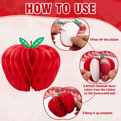 5 Pcs Red Apple Shaped Paper Honeycomb Paper Apple Hanging Decoration School Cla